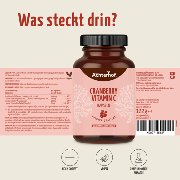 vom Achterhof Cranberry Vitamin C Kapseln 180 Kapseln – Bild 7
