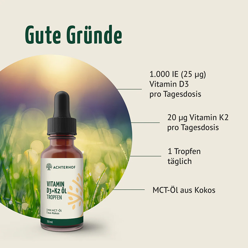 vom Achterhof Vitamin D3 + K2 Tropfen 50g – Bild 2