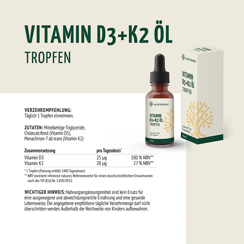 vom Achterhof Vitamin D3 + K2 Tropfen 50g – Bild 3